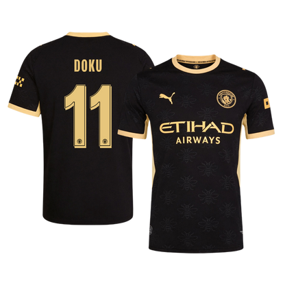 Versão do Jogador DOKU #11 Manchester City Fora Futebol Camisas 2026/27 Preto - UCL