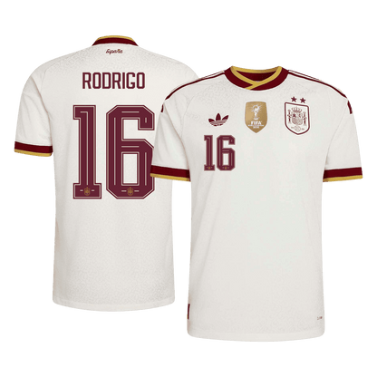 Versão do Jogador RODRIGO #16 Spain Fora Copa do Mundo Futebol Camisas 2026 Branco