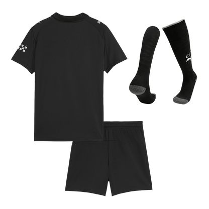 Manchester City Infantil 
 Fora Futebol Camisa Conjunto (Camisa+Shorts+Meias) 2025/26 Preto