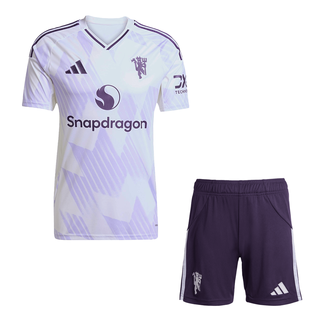 Manchester United Fora Camisa Conjunto (Camisola + Calções) 2025/26- Branco