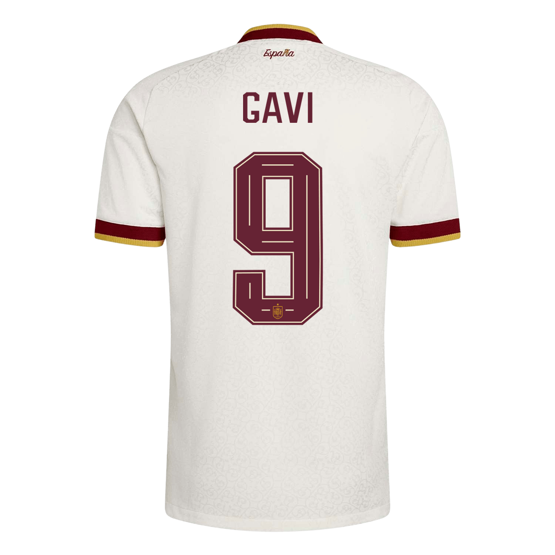 Versão do Jogador GAVI #9 Spain Fora Copa do Mundo Futebol Camisas 2026 Branco