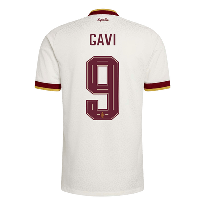 Versão do Jogador GAVI #9 Spain Fora Copa do Mundo Futebol Camisas 2026 Branco