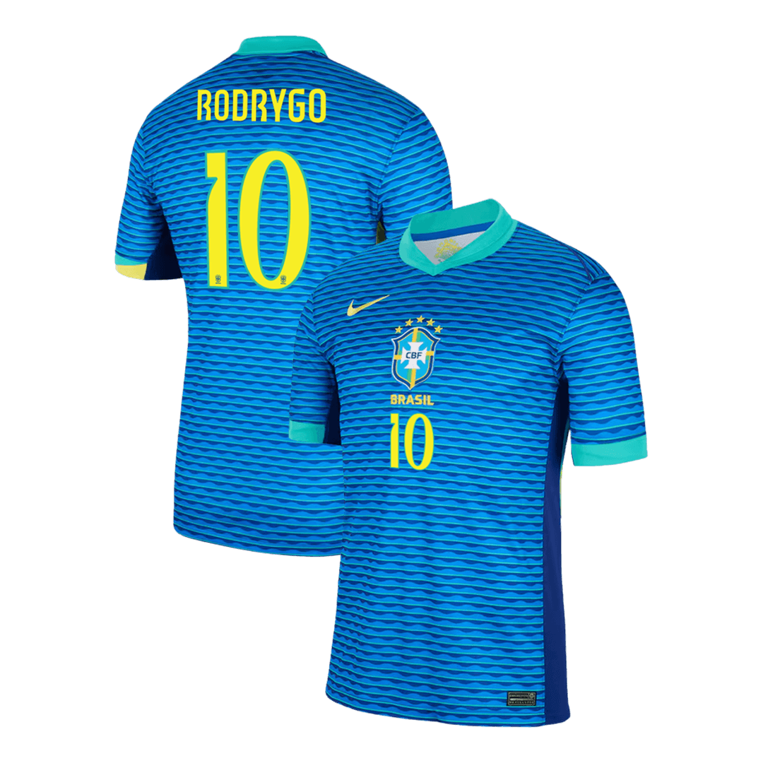 Camisola de futebol RODRYGO #10 Brasil fora de casa personalizada 2024