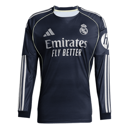 Real Madrid Fora Manga Longa Futebol Camisa 2025/26 Azul&Marinho