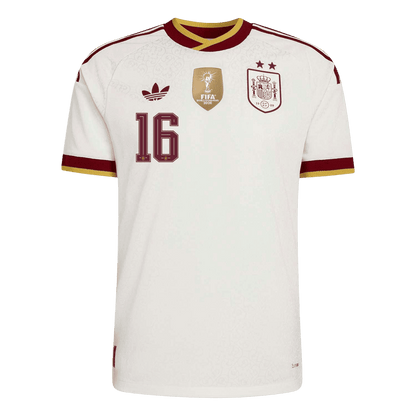 Versão do Jogador RODRIGO #16 Spain Fora Copa do Mundo Futebol Camisas 2026 Branco