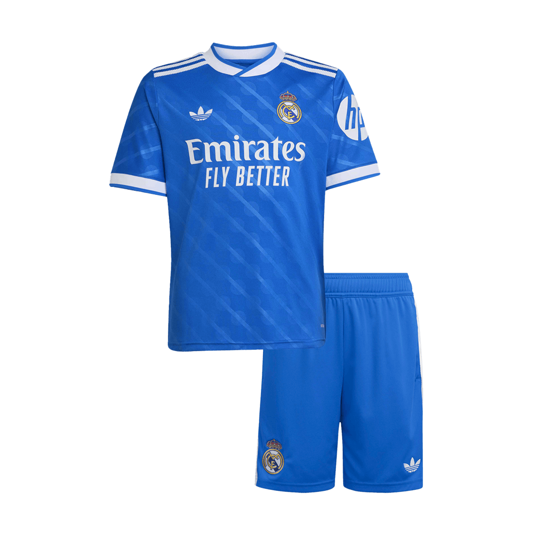 Real Madrid Infantil Fora Terceira Conjunto (Camisa + Calção) 2025/26 Azul