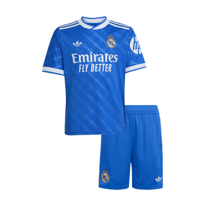 Real Madrid Infantil Fora Terceira Conjunto (Camisa + Calção) 2025/26 Azul