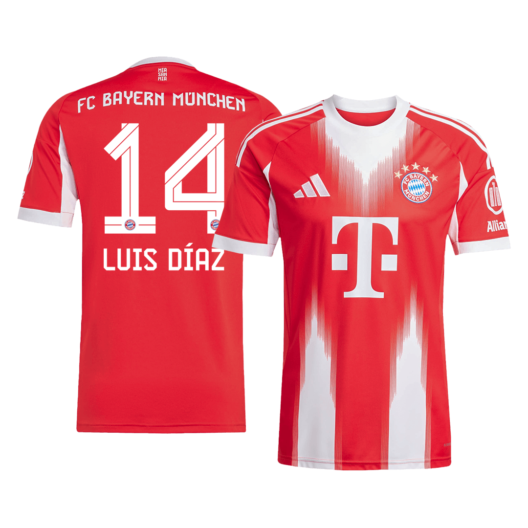 【Super Qualidade】LUIS DÍAZ #14 Bayern Munich
 Casa Futebol Camisa 2025/26 Vermelho