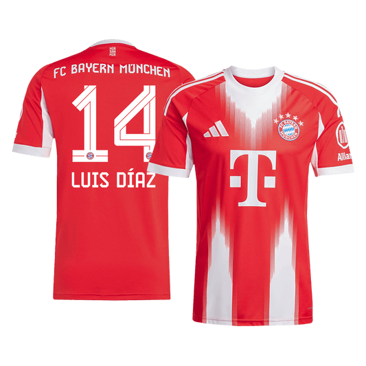 【Super Qualidade】LUIS DÍAZ #14 Bayern Munich
 Casa Futebol Camisa 2025/26 Vermelho