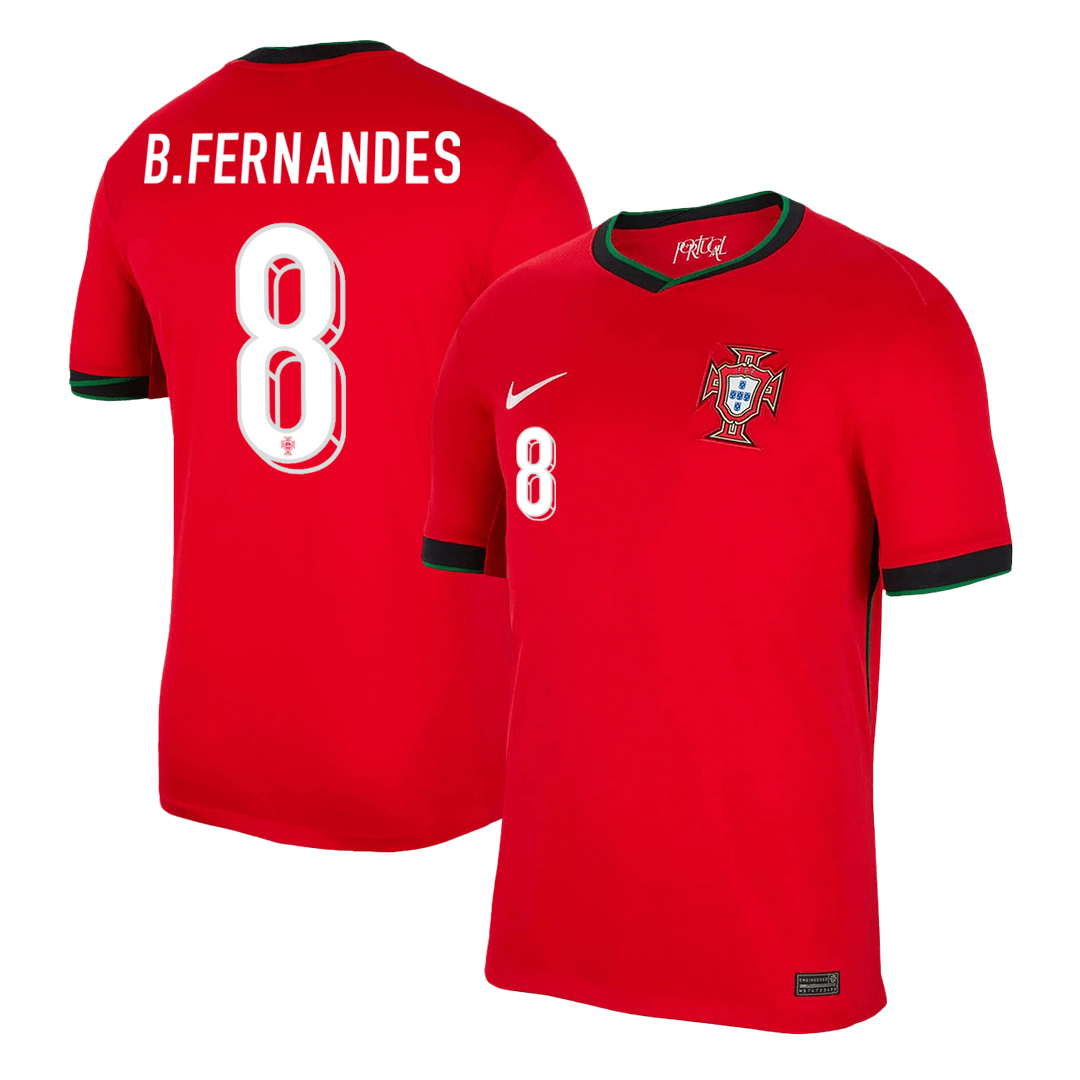 Portugal Custom Jersey B.FERNANDES #8 Home Football Shirt 2024