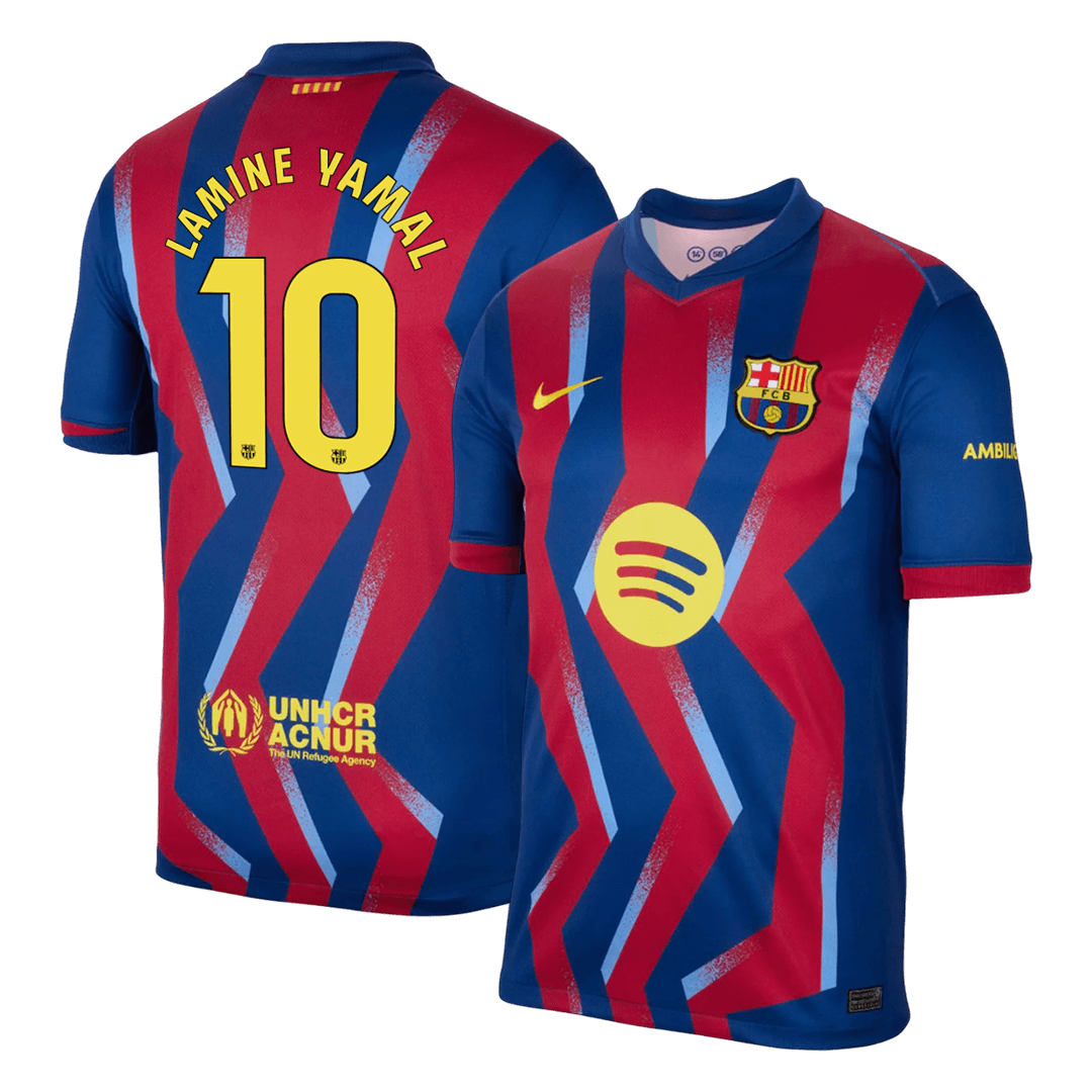 LAMINE YAMAL #10 Barcelona Quarta Camisa 2025/26 Vermelho&Azul