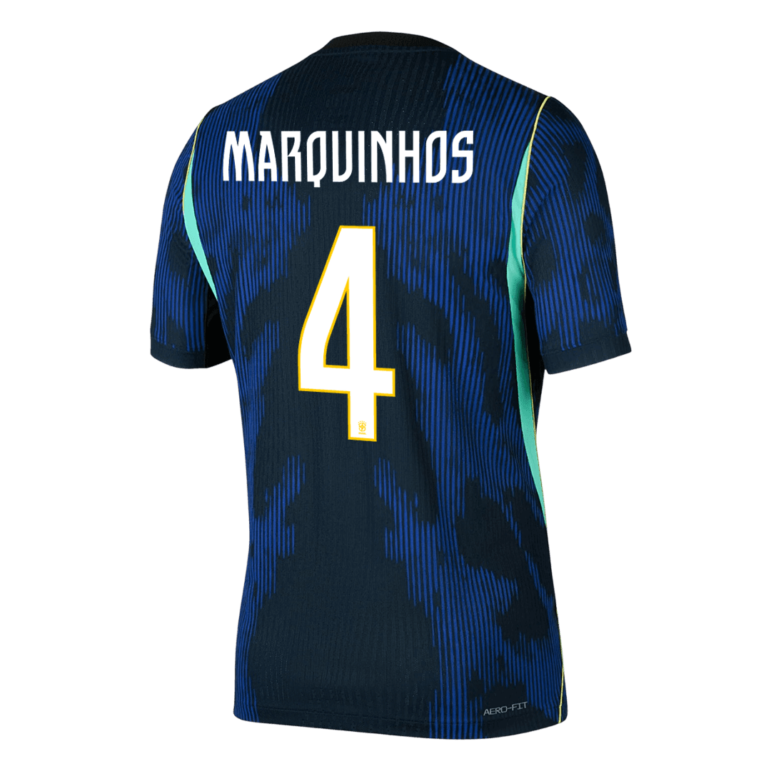 Versão do Jogador MARQUINHOS #4 Brazil Fora Copa do Mundo Futebol Camisas 2026 Marinha