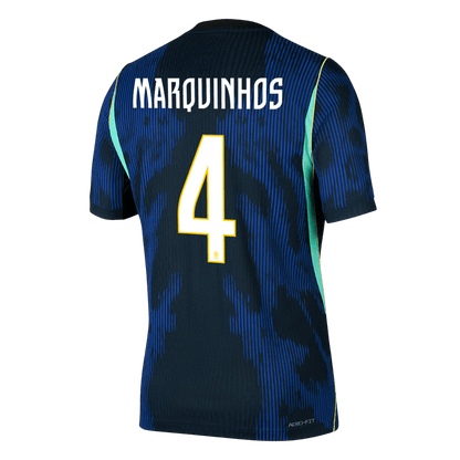 Versão do Jogador MARQUINHOS #4 Brazil Fora Copa do Mundo Futebol Camisas 2026 Marinha