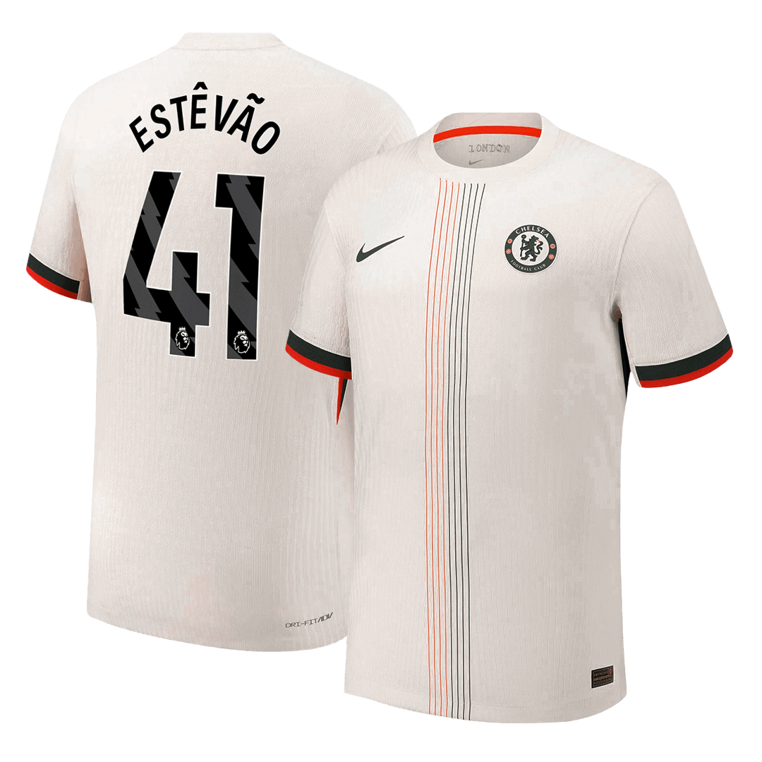 Autêntico ESTÊVÃO #41 Chelsea Fora Futebol Camisas 2025/26 Branco