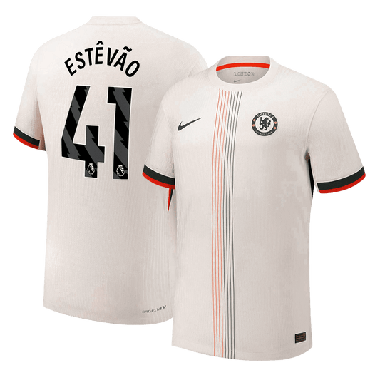Autêntico ESTÊVÃO #41 Chelsea Fora Futebol Camisas 2025/26 Branco