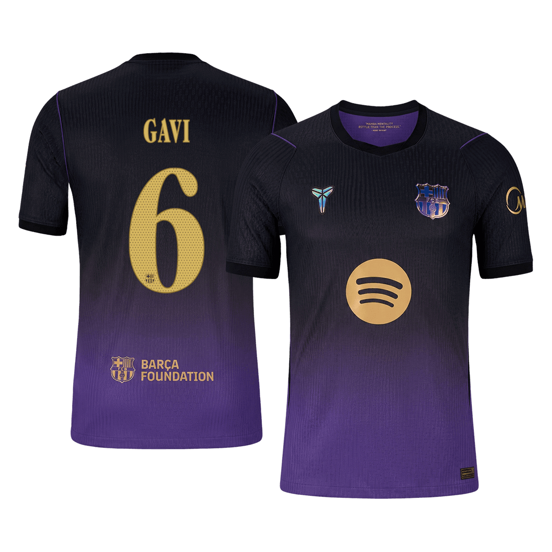 Versão do Jogador GAVI #6 Barcelona Fora Futebol Camisas 2026/27 - UCL