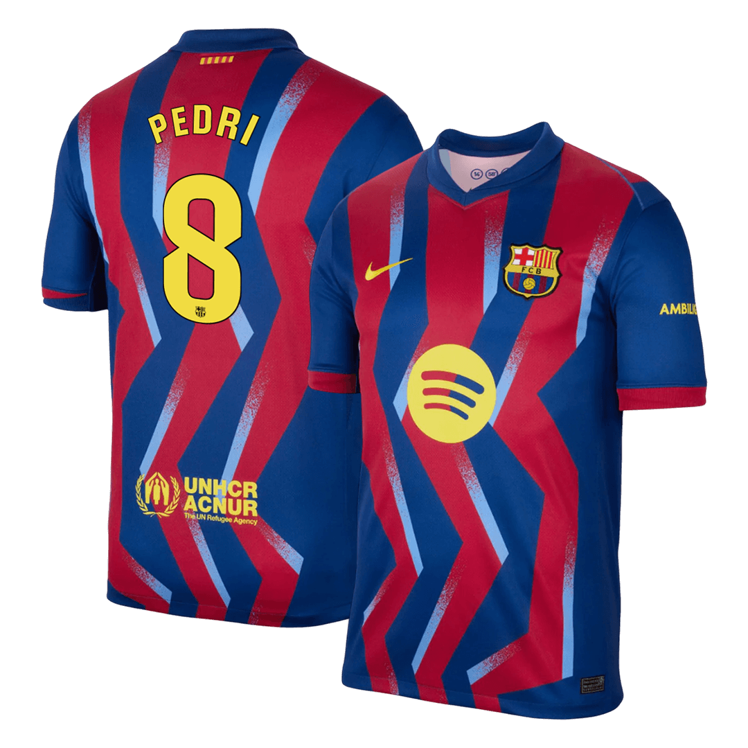 PEDRI #8 Barcelona Quarta Camisa 2025/26 Vermelho&Azul