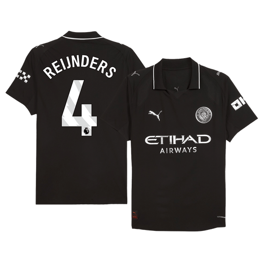 Jogador REIJNDERS #4 Manchester City Fora Futebol Camisas 2025/26 Preto