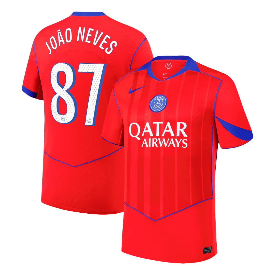 JOÃO NEVES #87 PSG Fora Terceira Camisa 2025/26 Vermelho