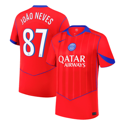 JOÃO NEVES #87 PSG Fora Terceira Camisa 2025/26 Vermelho