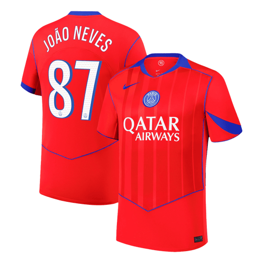 JOÃO NEVES #87 PSG Fora Terceira Camisa 2025/26 Vermelho