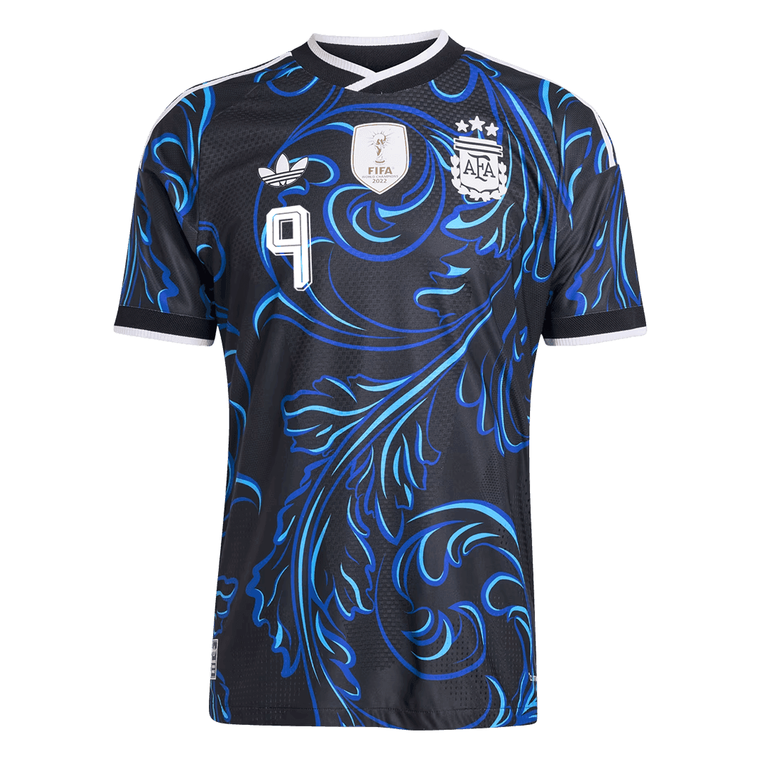 Versão do Jogador J. ÁLVAREZ #9 Argentina Fora Copa do Mundo Futebol Camisas 2026 Preto
