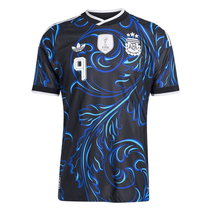 Versão do Jogador J. ÁLVAREZ #9 Argentina Fora Copa do Mundo Futebol Camisas 2026 Preto