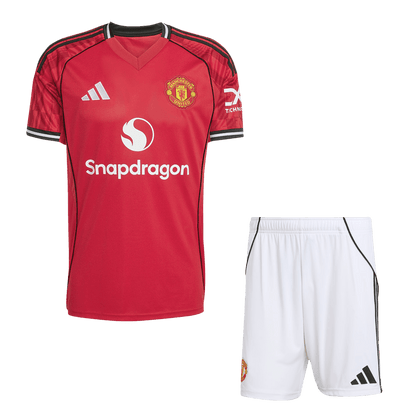 【Super Qualidade】Manchester United Casa Camisa Conjunto (Camisola + Calções) 2025/26-Vermelho
