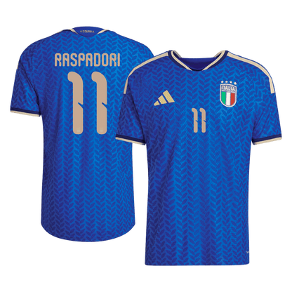 Versão do Jogador RASPADORI #11 Italy Casa World Cup Futebol Camisas 2026 Azul