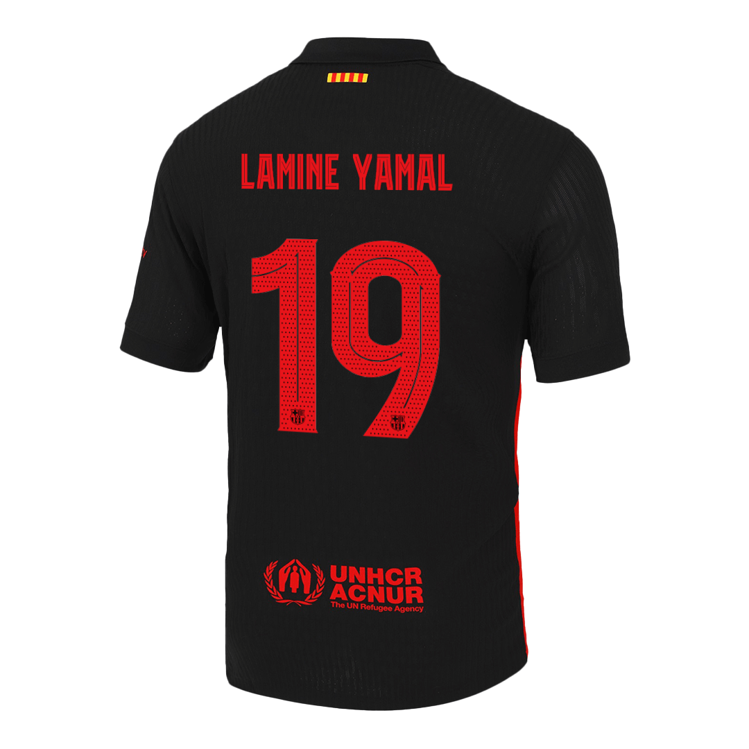 Camisola de futebol autêntica LAMINE YAMAL #19 do Barcelona, camisola alternativa 2024/25 - logótipo do Spotify da UCL sem texto