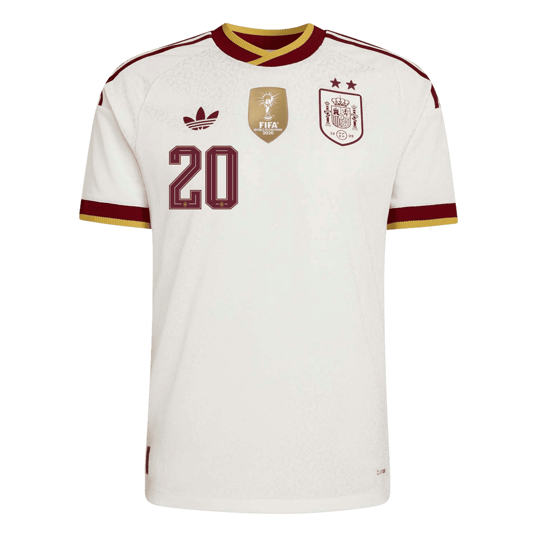 Versão do Jogador PEDRI #20 Spain Fora Copa do Mundo Futebol Camisas 2026 Branco