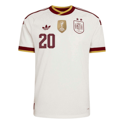 Versão do Jogador PEDRI #20 Spain Fora Copa do Mundo Futebol Camisas 2026 Branco