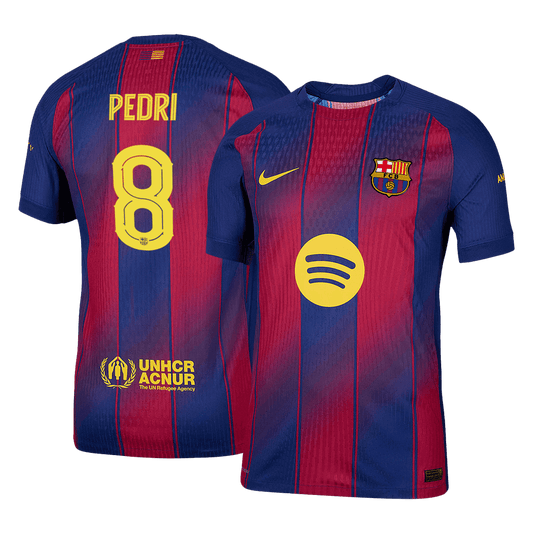 PEDRI #8 Camisa Autêntica do Barcelona Casa 2025/26 Vermelha e Azul - UCL