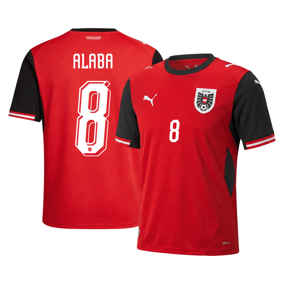 ALABA #8 Austria Casa Camisa Copa do Mundo 2026 Vermelho - camisola de futebol para adeptos em