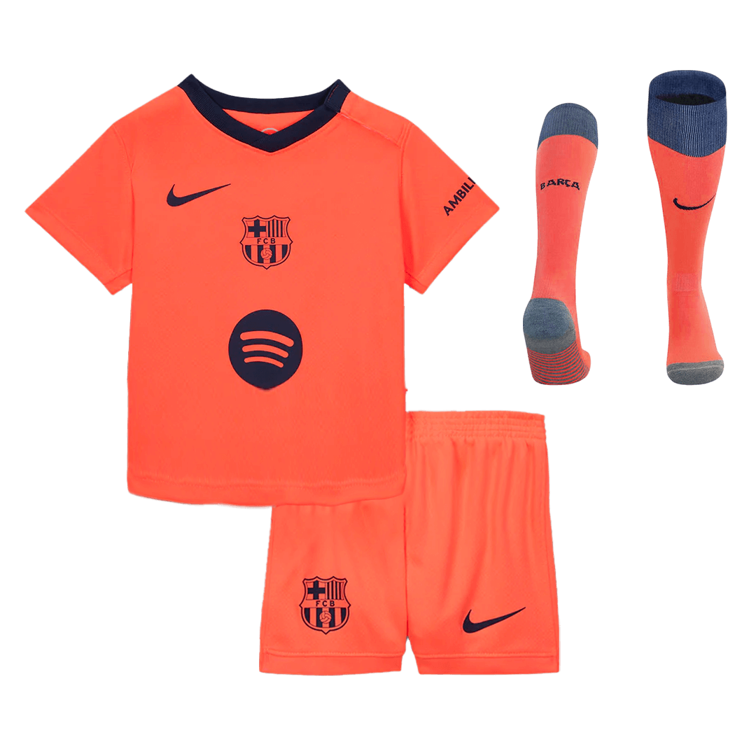 Barcelona Infantil 
 Fora Terceira Futebol Camisa Conjunto (Camisa+Shorts+Meias) 2025/26 Laranja