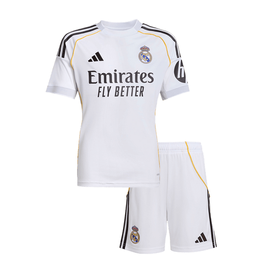 Infantil Real Madrid Casa Futebol Camisa Conjunto(Camisa+Calção) 2025/26 Branco