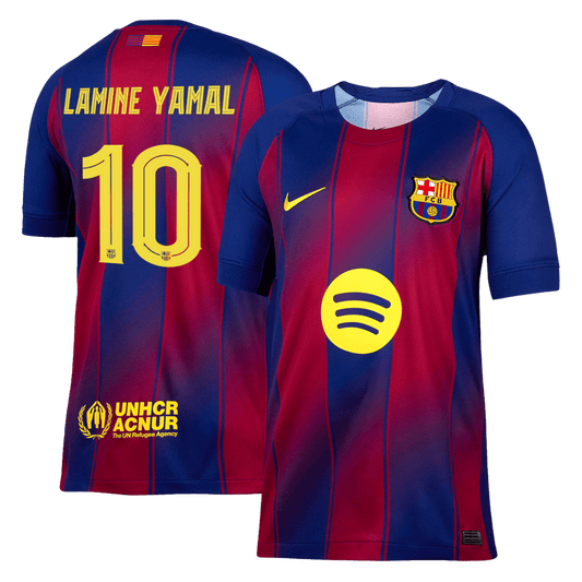 LAMINE YAMAL #10 Camisa do Barcelona Casa 2025/26 Vermelha e Azul - UCL