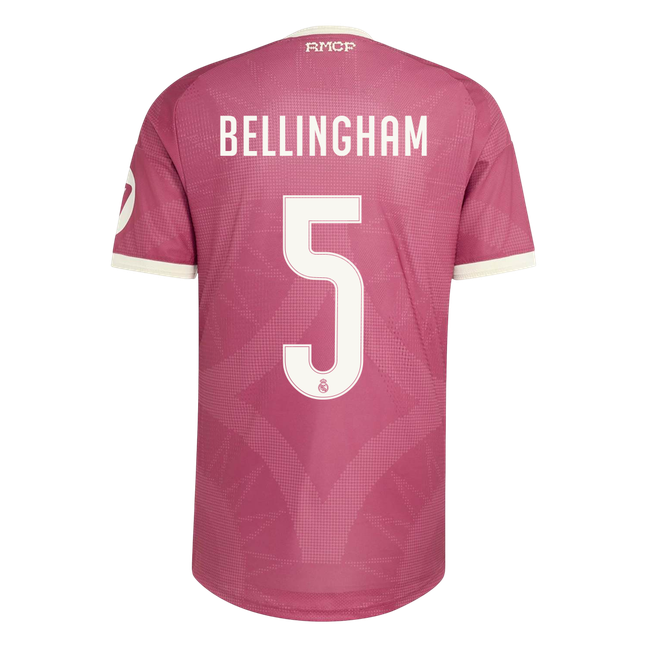 Versão do Jogador BELLINGHAM #5 Real Madrid Terceira Futebol Camisas 2026/27 Rosa