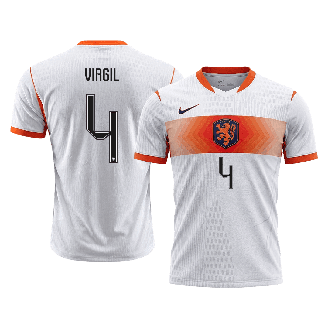 Versão do Jogador VIRGIL #4 Netherlands Fora Copa do Mundo Futebol Camisas 2026 Branco