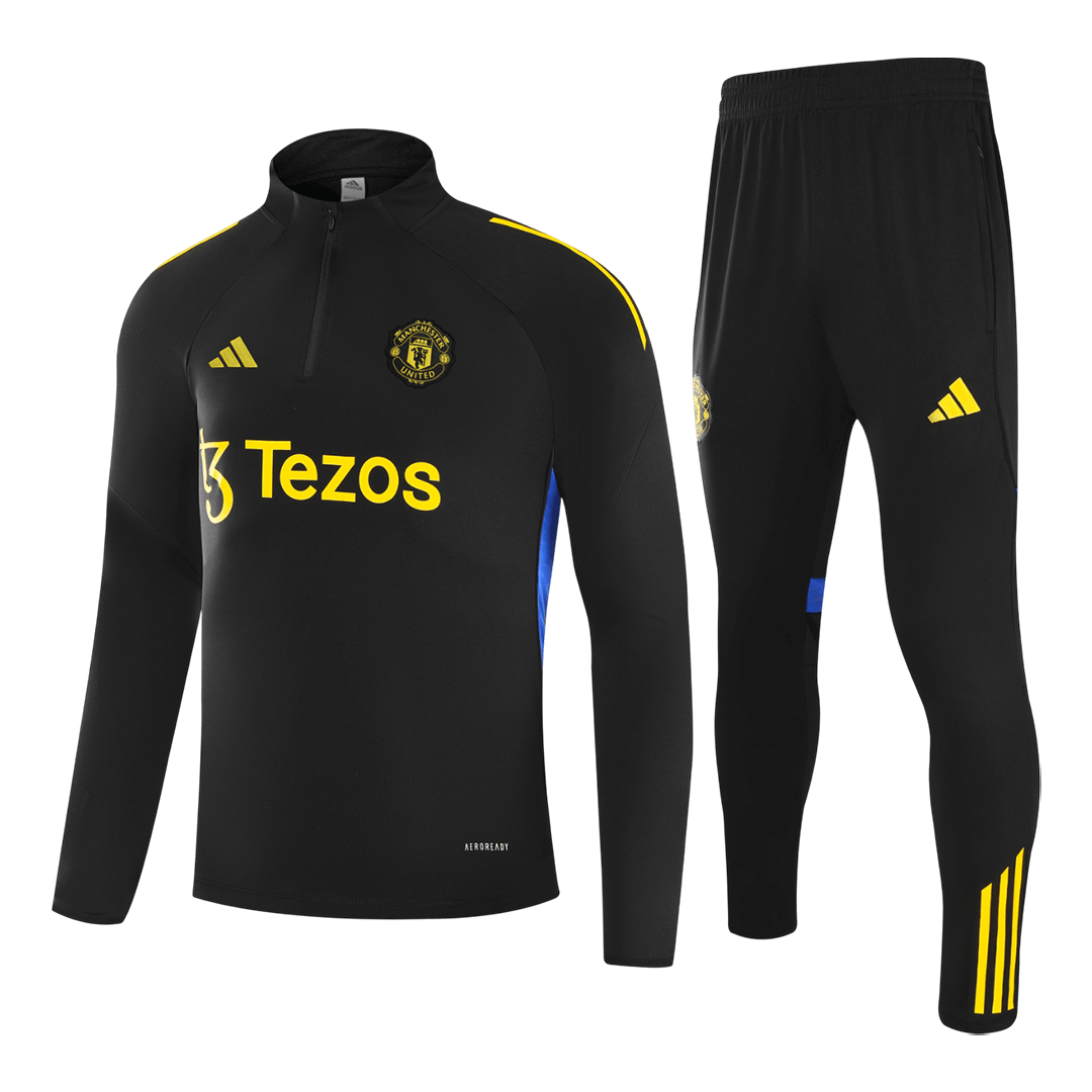 Manchester United Zíper Moletom Conjunto (Top+Calças) 2025/26 Preto