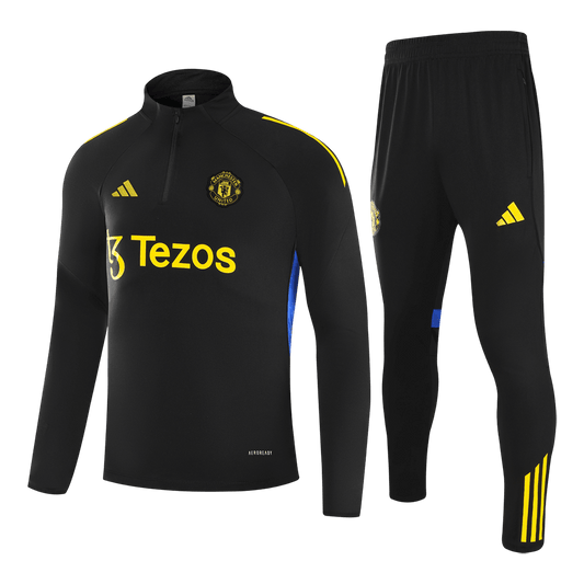 Manchester United Zíper Moletom Conjunto (Top+Calças) 2025/26 Preto