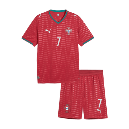 RONALDO #7 Portugal Infantil Casa Copa do Mundo Conjunto(Camisa+Calção) 2026 Vermelho