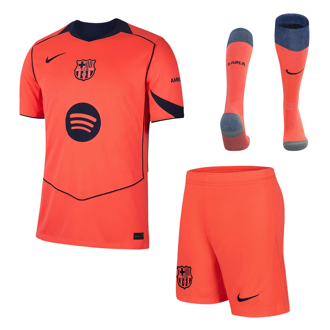 Barcelona 
 Fora Terceira Camisa Conjunto(Camisa+Calções+Meias) 2025/26 Laranja