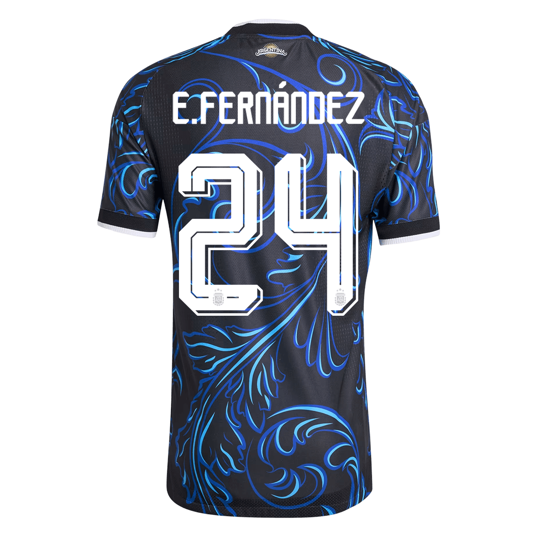 Versão do Jogador E. FERNÁNDEZ #24 Argentina Fora Copa do Mundo Futebol Camisas 2026 Preto
