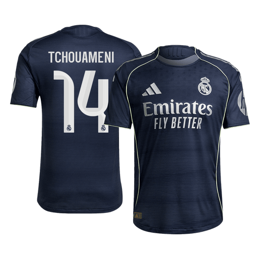 Autêntico TCHOUAMENI #14 Real Madrid Fora Futebol Camisas 2025/26 Marinha