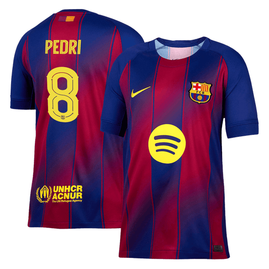 PEDRI #8 Camisola do Barcelona Casa 2025/26 Vermelha e Azul - UCL