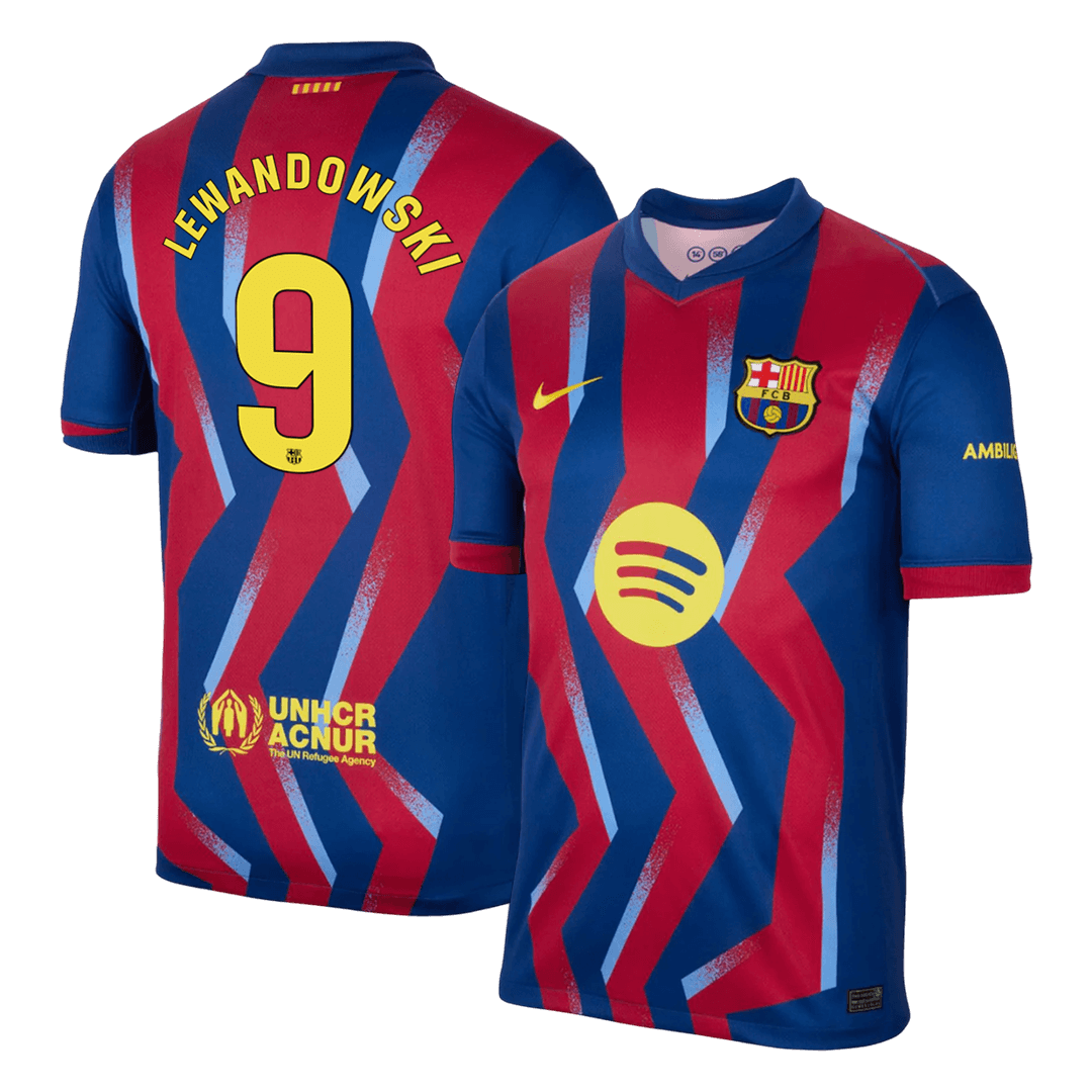 LEWANDOWSKI #9 Barcelona Quarta Camisa 2025/26 Vermelho&Azul
