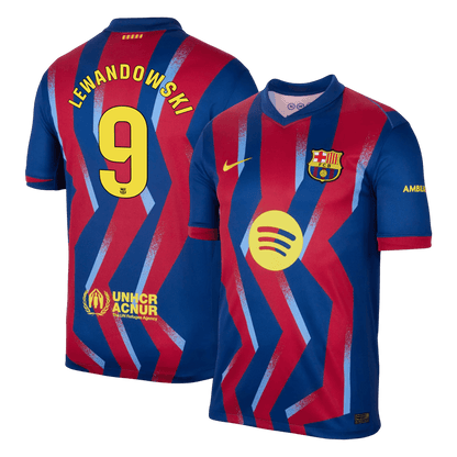 LEWANDOWSKI #9 Barcelona Quarta Camisa 2025/26 Vermelho&Azul