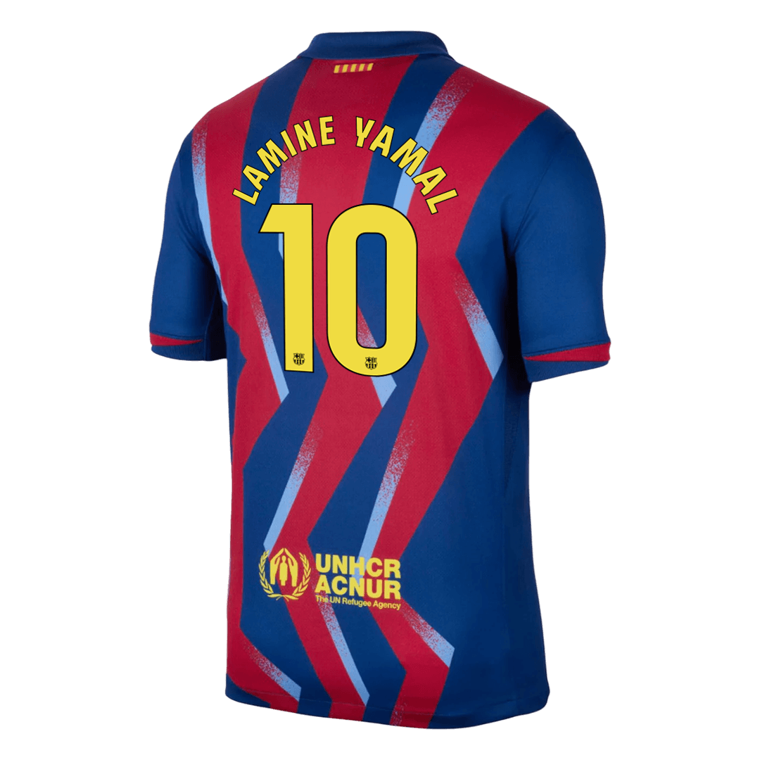 LAMINE YAMAL #10 Barcelona Quarta Camisa 2025/26 Vermelho&Azul
