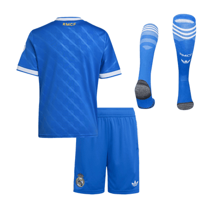Real Madrid Infantil 
 Fora Terceira Futebol Camisa Conjunto (Camisa+Shorts+Meias) 2025/26 Azul